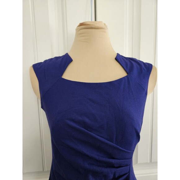 Calvin Klein Byzantine Blue Cut-out Neck Side Ruched Sheath Dress Sz 2 P - Picture 3 of 9
